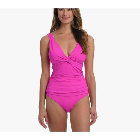 La Blanca Tankini Top 16 Orchid Pink Twist Front Adjustable Straps Swim New - Picture 1 of 6